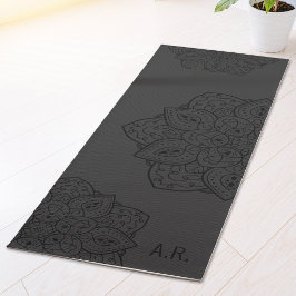 Charcoal Gray Decorative Mandala With Initials Yogamatte