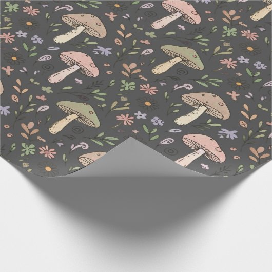Charcoal Gray Earthy Fungi Seamless Pattern Geschenkpapier (Ecke)