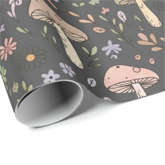 Charcoal Gray Earthy Fungi Seamless Pattern Geschenkpapier (Rolleneckpunkt)