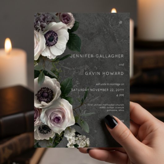 Charcoal Gray Elegant Floral Moderne Hochzeit Einladung