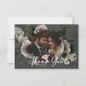Charcoal Gray Elegant Floral Modernes Wedding Foto Dankeskarte (Vorderseite)