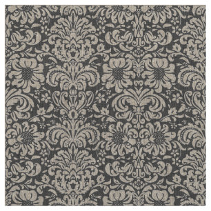 Charcoal Gray Floral Damask Stoff