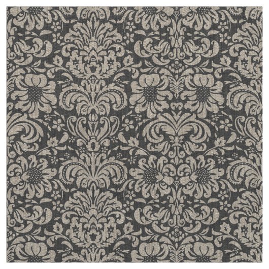 Charcoal Gray Floral Damask Stoff (Muster)