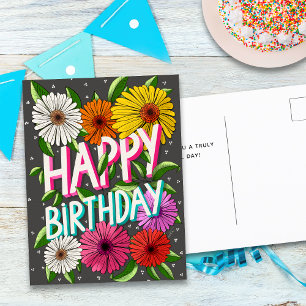 Charcoal Gray Floral Personalisiert Happy Birthday Postkarte