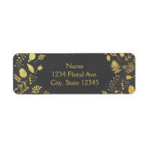 Charcoal Gray & Gold Floral Wedding Address Labels