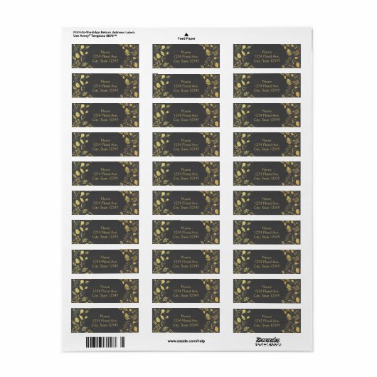 Charcoal Gray & Gold Floral Wedding Address Labels (Vorne)