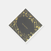 Charcoal Gray & Gold Floral Wedding Napkins Serviette (Ecke)