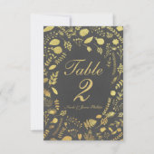Charcoal Gray & Gold Floral Wedding Table Card Einladung (Vorderseite)
