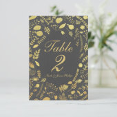 Charcoal Gray & Gold Floral Wedding Table Card Einladung (Stehend Vorderseite)