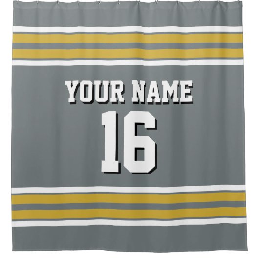 Charcoal Gray Gold White Stripes Sports Jersey Duschvorhang (Vorderseite)