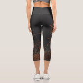 Charcoal Gray Golden Tree Brunches Sky Capri Leggings (Rückseite)