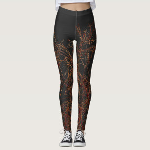 Charcoal Gray Golden Tree Brunches Sky Leggings