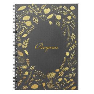 Charcoal Gray & Imitate Gold Floral Notebook Journ Notizblock