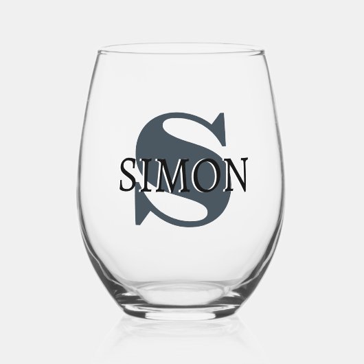Charcoal Gray Initial und Black Name | Modern Weinglas Ohne Stiel (Vorderseite)