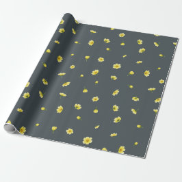 Charcoal Gray Japanese Winter Cosmos Floral Patter Geschenkpapier