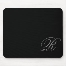 Charcoal Gray Monogram Script Black Mouse Pad Mousepad