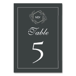 Charcoal Gray Monogram Wappen Tischnummer Card
