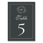Charcoal Gray Monogram Wappen Tischnummer Card (Rückseite)