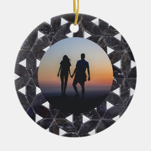 Charcoal Gray Mosaic | Blume des Lebensverlaufs Keramik Ornament (Vorne)