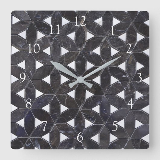 Charcoal Gray Mosaic | Blume des Lebensverlaufs Quadratische Wanduhr (Vorderseite)