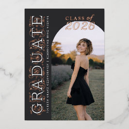 Charcoal Gray Photo Graduation Rose Gold Folieneinladung