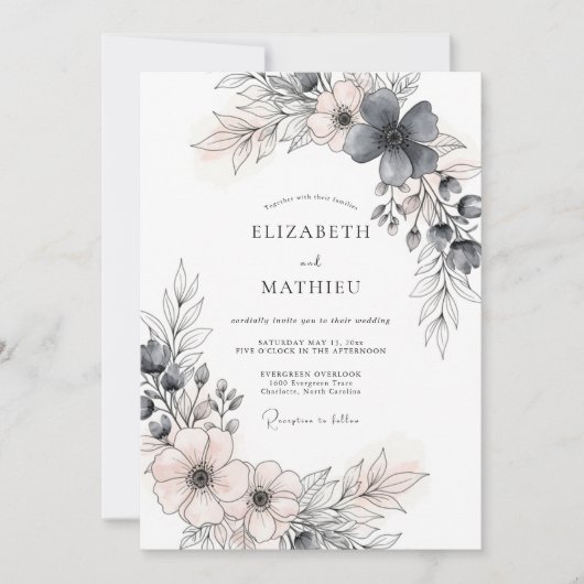Charcoal Gray Romantic Spring Wedding Einladung (Vorderseite)