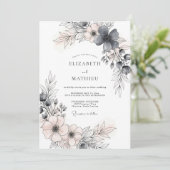 Charcoal Gray Romantic Spring Wedding Einladung (Stehend Vorderseite)