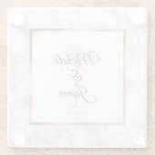 Charcoal Gray Rose Gold Palm Tree Marmorhochzeit Glasuntersetzer (Rückseite)