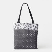 Charcoal Gray Rose Polka Dot Monogram Tasche (Rückseite)