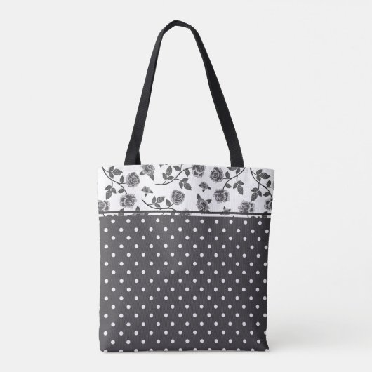 Charcoal Gray Rose Polka Dot Monogram Tasche (Rückseite)