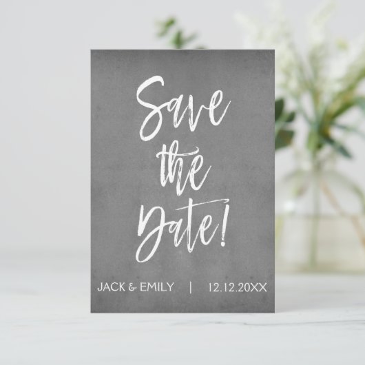 Charcoal Gray Save the Date Card (Stehend Vorderseite)