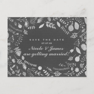 Charcoal Gray Silver Floral Save the Date Postkart Ankündigungspostkarte