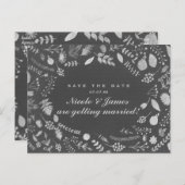 Charcoal Gray Silver Floral Save the Date Postkart Ankündigungspostkarte (Vorne/Hinten)
