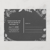 Charcoal Gray Silver Floral Save the Date Postkart Ankündigungspostkarte (Rückseite)