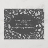 Charcoal Gray Silver Floral Save the Date Postkart Ankündigungspostkarte (Vorderseite)