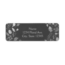 Charcoal Gray Silver Floral Wedding Address Labels