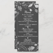 Charcoal Gray & Silver Floral Wedding Menu Card Menükarte (Vorne/Hinten)