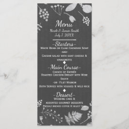 Charcoal Gray & Silver Floral Wedding Menu Card Menükarte