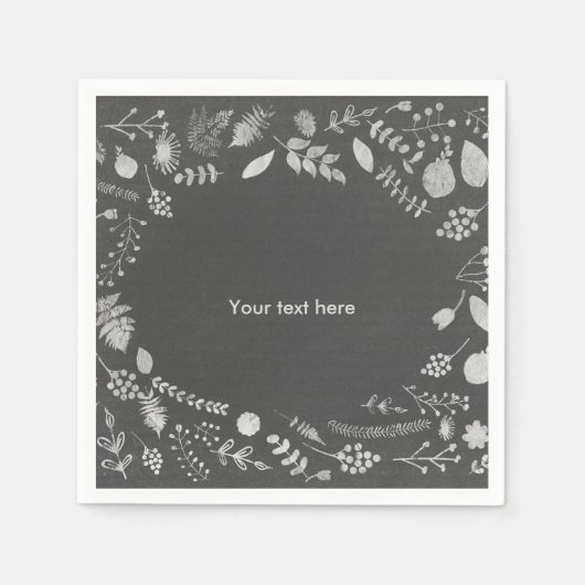 Charcoal Gray & Silver Floral Wedding Napkins Serviette (Vorderseite)