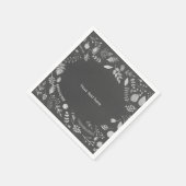 Charcoal Gray & Silver Floral Wedding Napkins Serviette (Ecke)