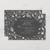 Charcoal Gray & Silver Floral Wedding RSVP Karte (Vorne/Hinten)