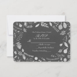 Charcoal Gray & Silver Floral Wedding RSVP Karte