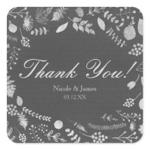 Charcoal Gray & Silver Floral Wedding Stickers