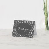 Charcoal Gray & Silver Floral Wedding Vielen Dank Dankeskarte (Vorderseite)