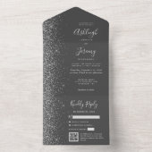 Charcoal Gray Silver Glitter QR Code Wedding All In One Einladung (Innen Boden)
