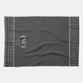 Charcoal Gray Tartan Karierter Individuelle Name M Geschirrtuch (Horizontal)