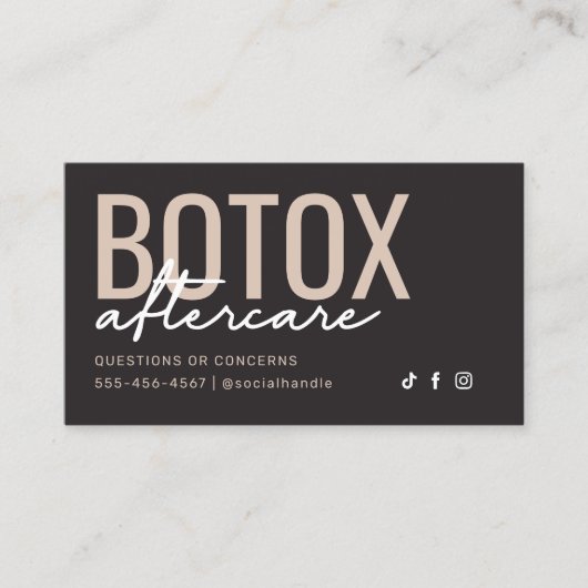 Charcoal Gray & Taupe Botox Aftercare Card Visitenkarte (Vorderseite)