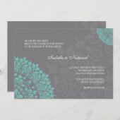 Charcoal Gray und Aqua Damask Hochzeit Einladung (Vorne/Hinten)