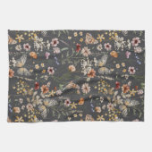 Charcoal Gray Watercolor Wildflowers Geschirrtuch (Horizontal)