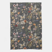 Charcoal Gray Watercolor Wildflowers Geschirrtuch (Vertikal)